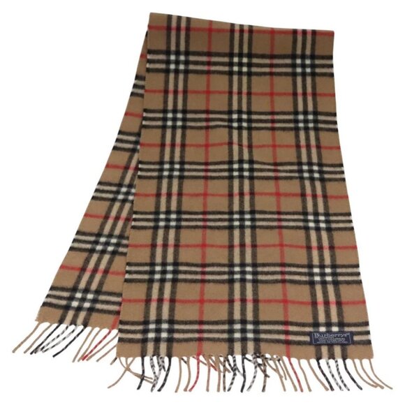 Burberrys Nova Check Scarf Cashmere Brown Auth am7873 - Picture 1 of 9